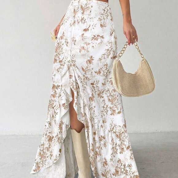 Apricot Boho Women's High Waist Floral Skirt - Picture 2 of 6